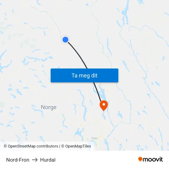 Nord-Fron to Hurdal map