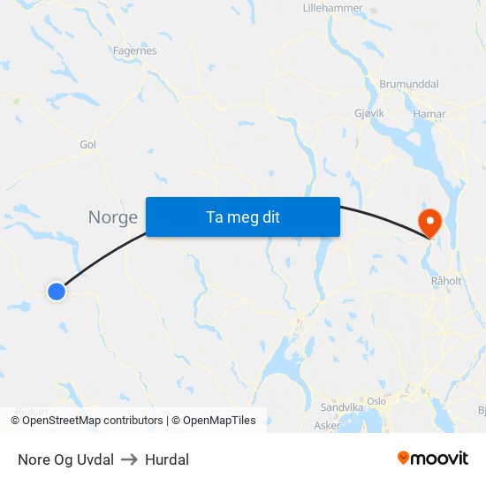 Nore Og Uvdal to Hurdal map