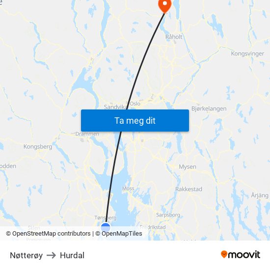 Nøtterøy to Hurdal map