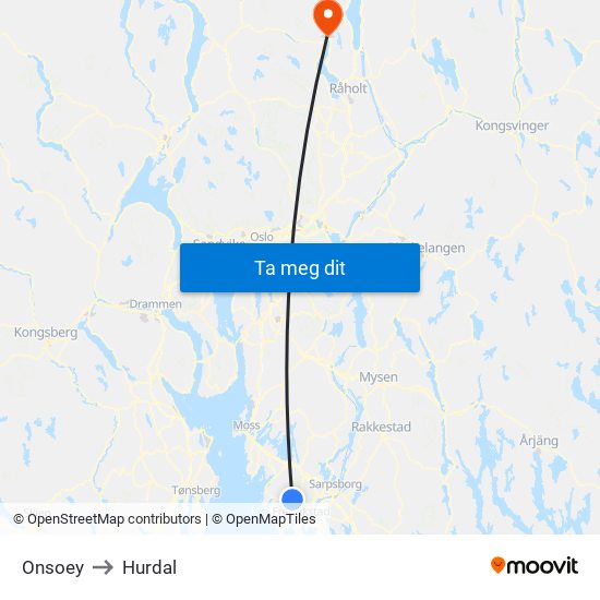 Onsoey to Hurdal map