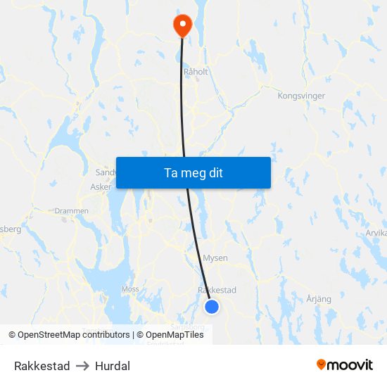 Rakkestad to Hurdal map