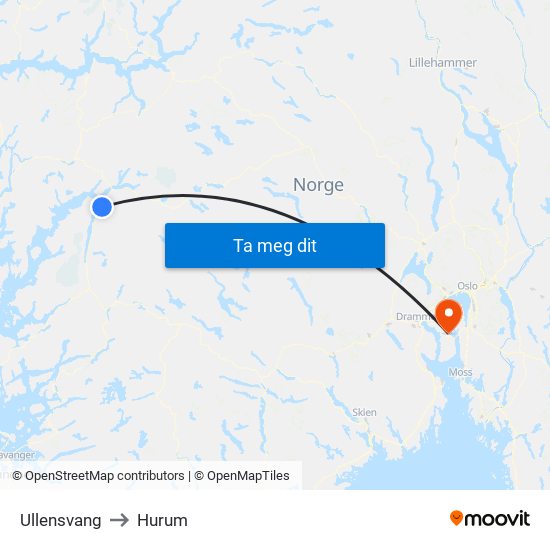 Ullensvang to Hurum map