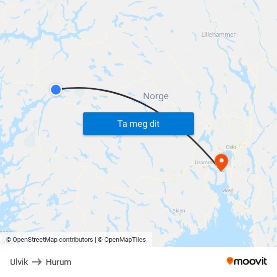 Ulvik to Hurum map