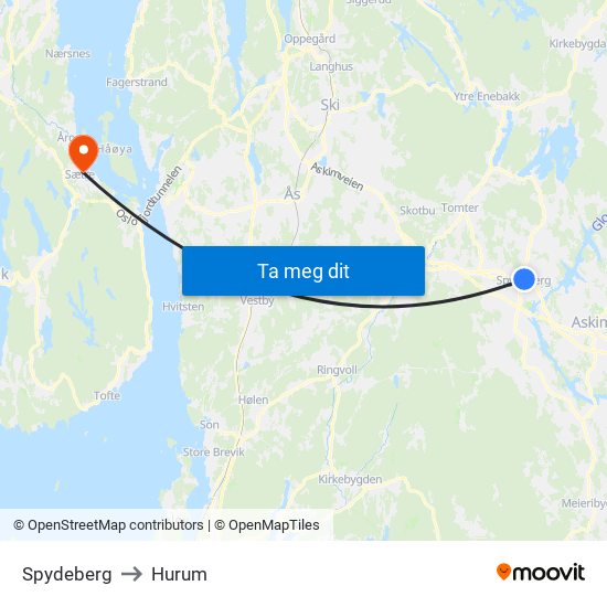 Spydeberg to Hurum map