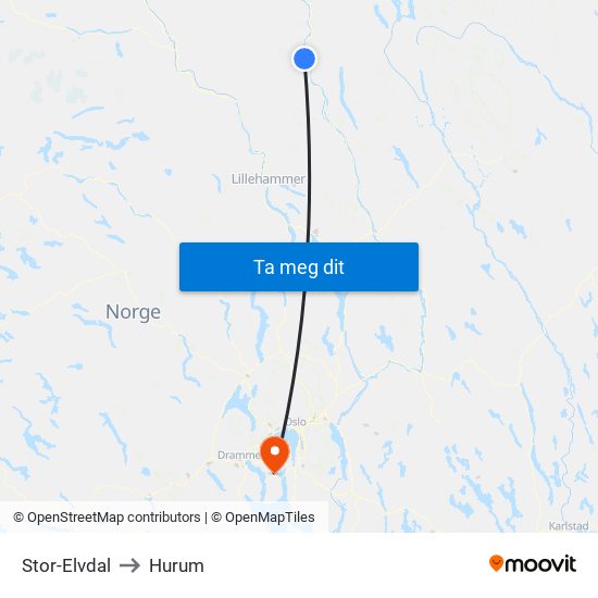 Stor-Elvdal to Hurum map
