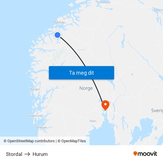 Stordal to Hurum map