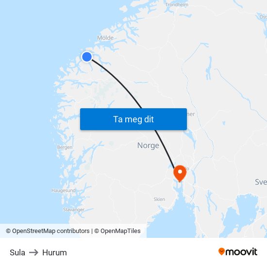 Sula to Hurum map