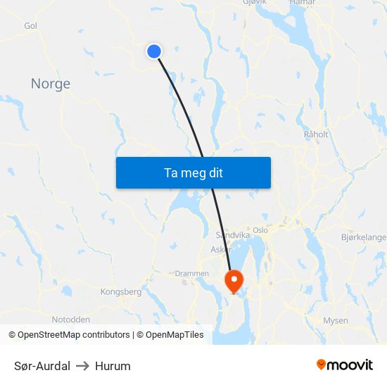 Sør-Aurdal to Hurum map