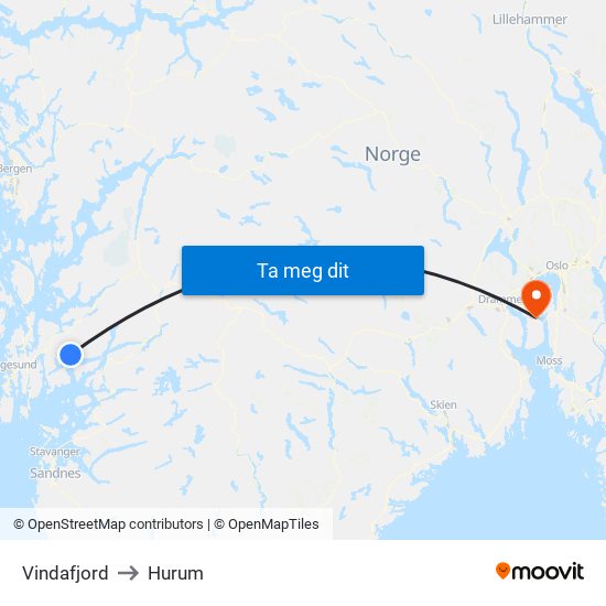 Vindafjord to Hurum map