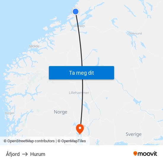 Åfjord to Hurum map