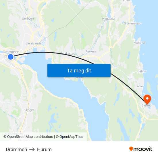Drammen to Hurum map