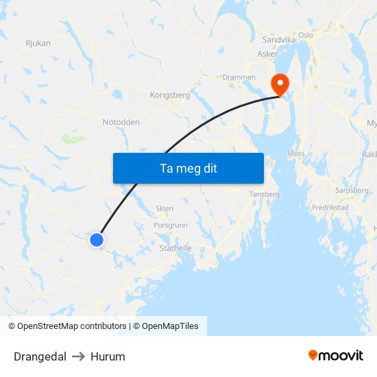 Drangedal to Hurum map