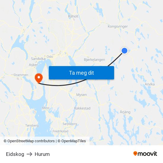 Eidskog to Hurum map