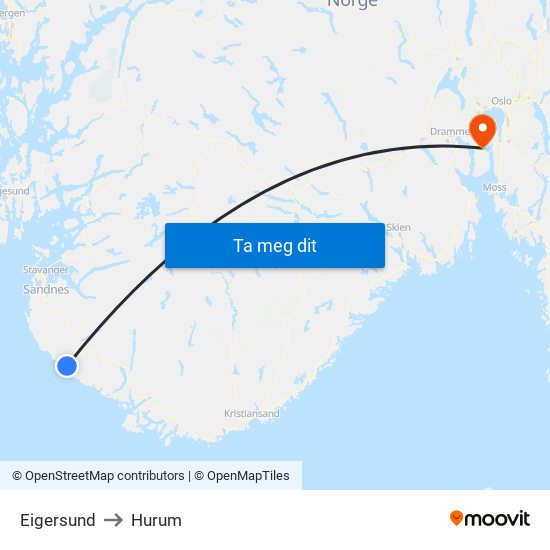 Eigersund to Hurum map