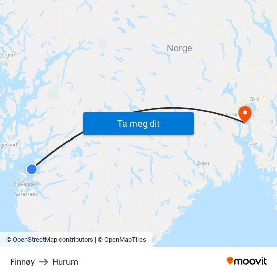 Finnøy to Hurum map