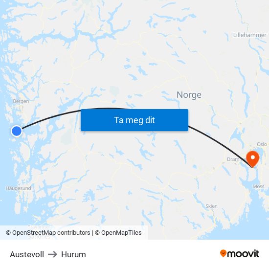 Austevoll to Hurum map