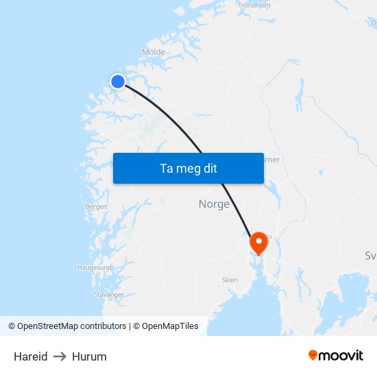 Hareid to Hurum map