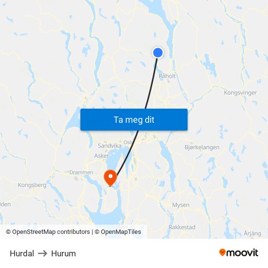 Hurdal to Hurum map