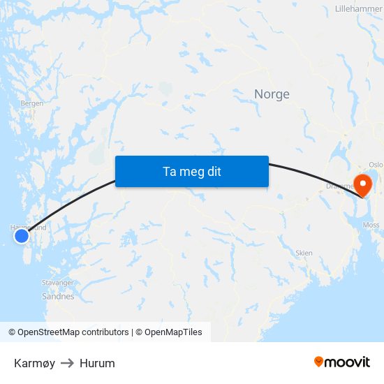Karmøy to Hurum map