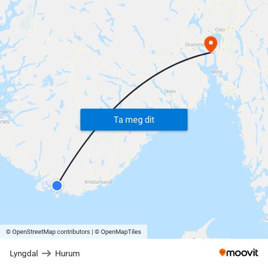 Lyngdal to Hurum map