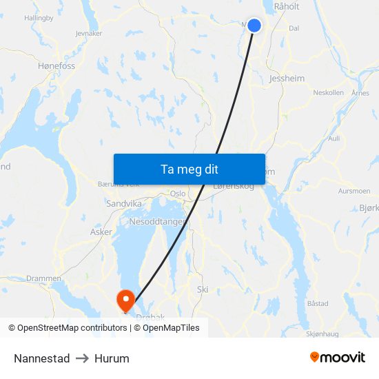Nannestad to Hurum map