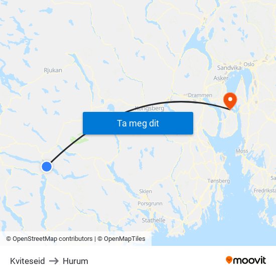 Kviteseid to Hurum map