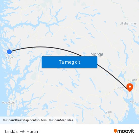 Lindås to Hurum map