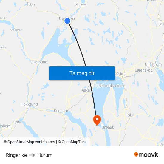 Ringerike to Hurum map