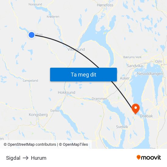 Sigdal to Hurum map