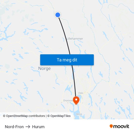 Nord-Fron to Hurum map