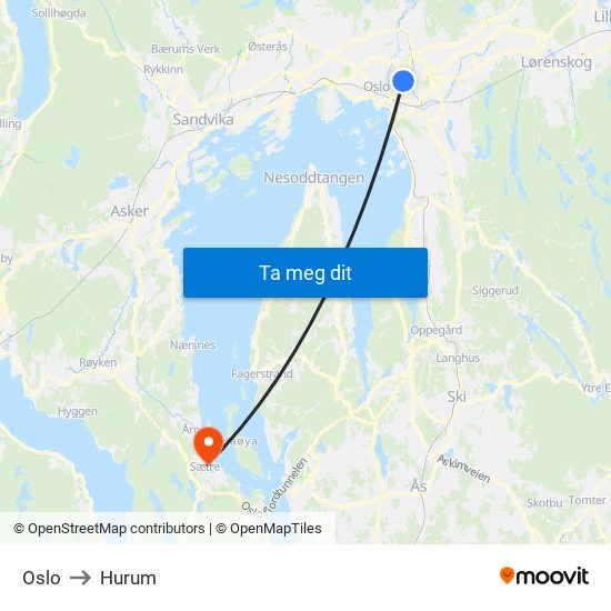 Oslo to Hurum map