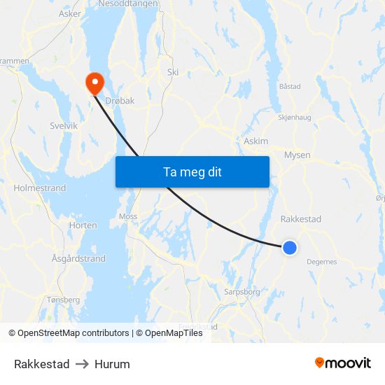 Rakkestad to Hurum map