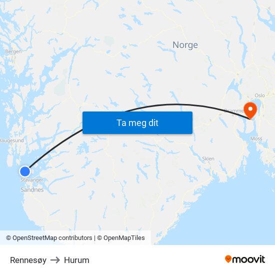 Rennesøy to Hurum map