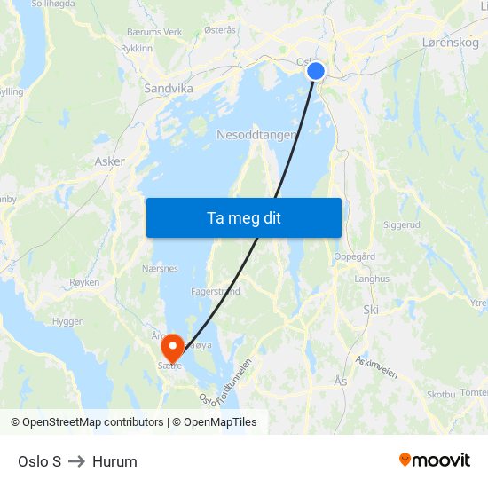 Oslo S to Hurum map