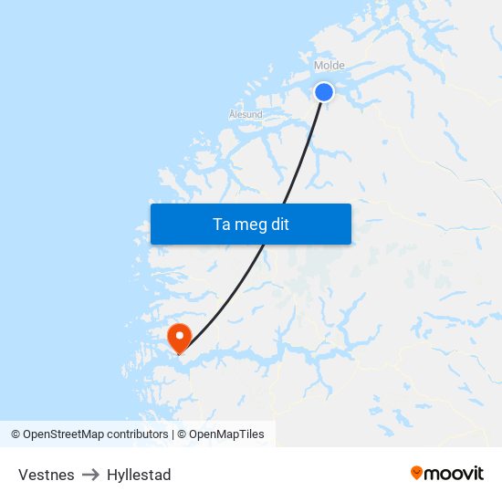 Vestnes to Hyllestad map