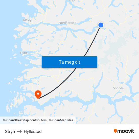 Stryn to Hyllestad map