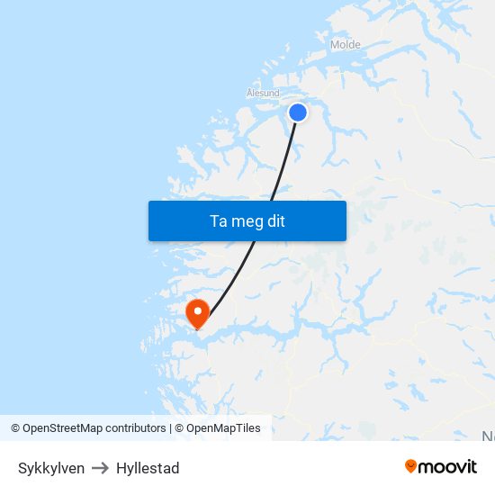 Sykkylven to Hyllestad map