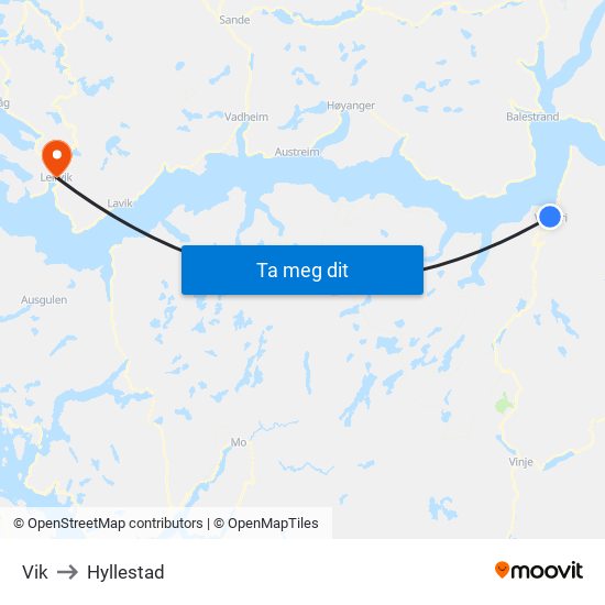 Vik to Hyllestad map