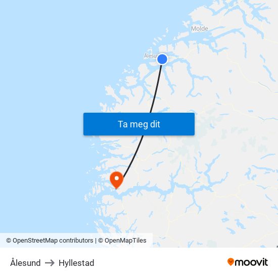 Ålesund to Hyllestad map