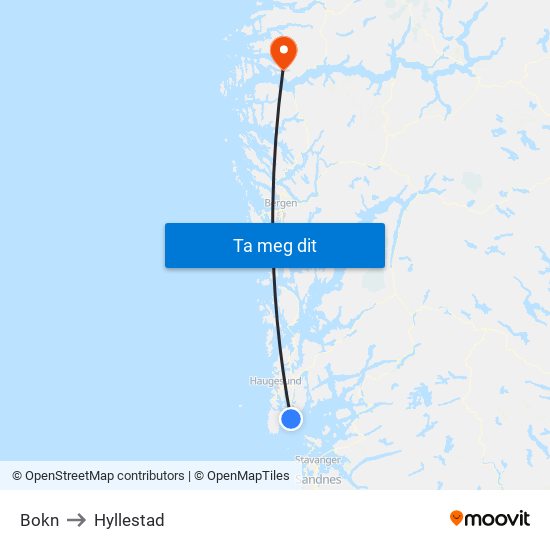 Bokn to Hyllestad map