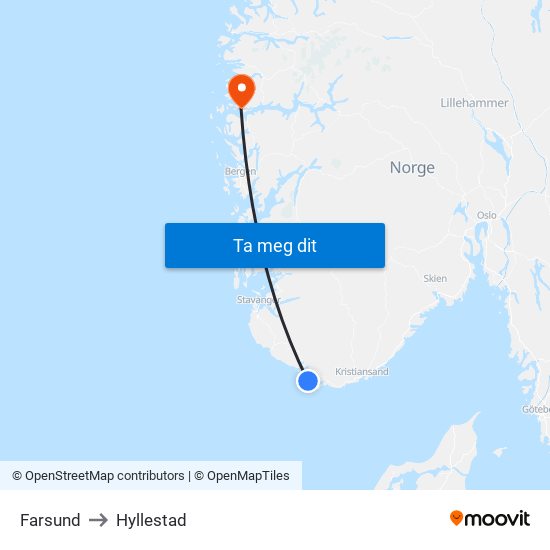 Farsund to Hyllestad map