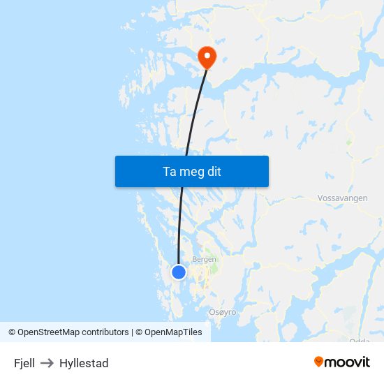 Fjell to Hyllestad map
