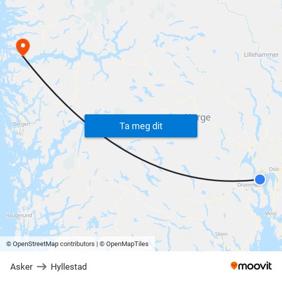 Asker to Hyllestad map