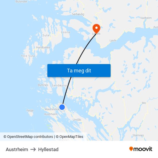 Austrheim to Hyllestad map