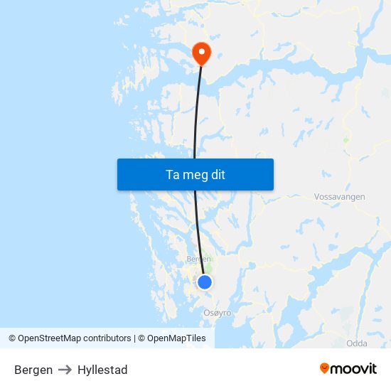 Bergen to Hyllestad map
