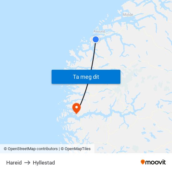 Hareid to Hyllestad map