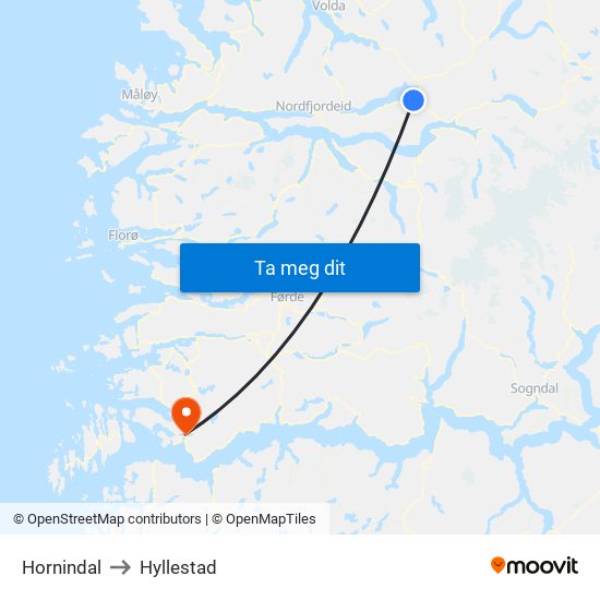 Hornindal to Hyllestad map