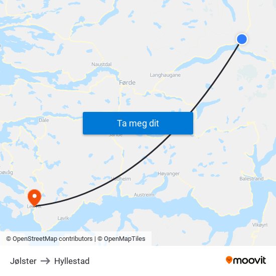 Jølster to Hyllestad map