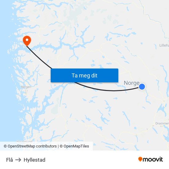 Flå to Hyllestad map