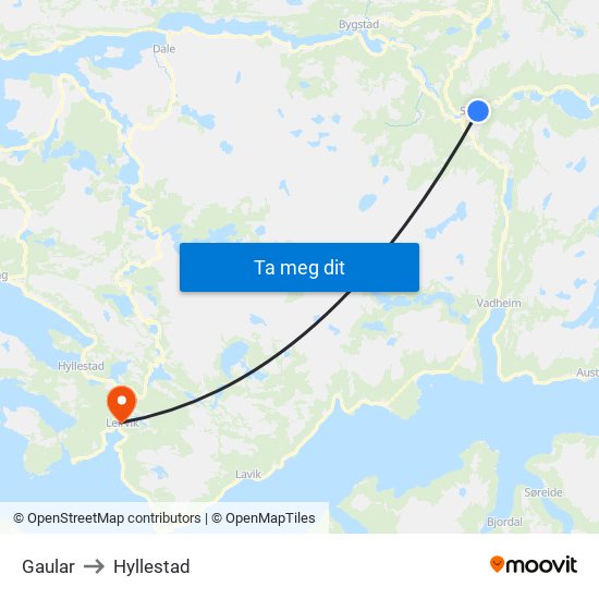 Gaular to Hyllestad map